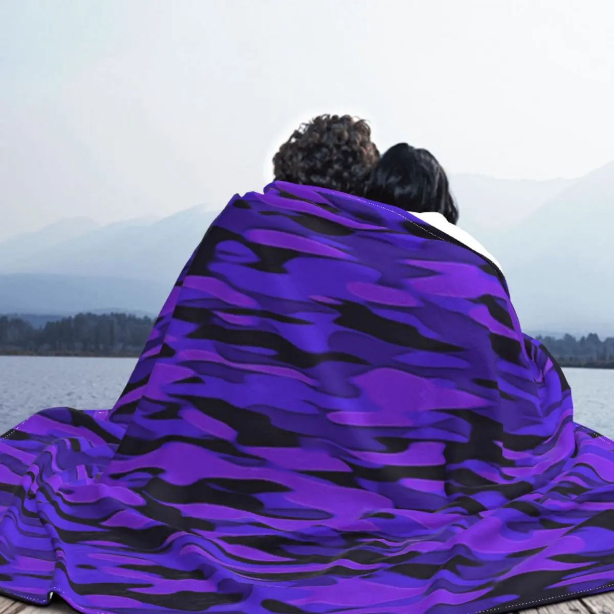 Фиолетовое камуфляжное одеяло фланелевая с принтом военное многофункциональное