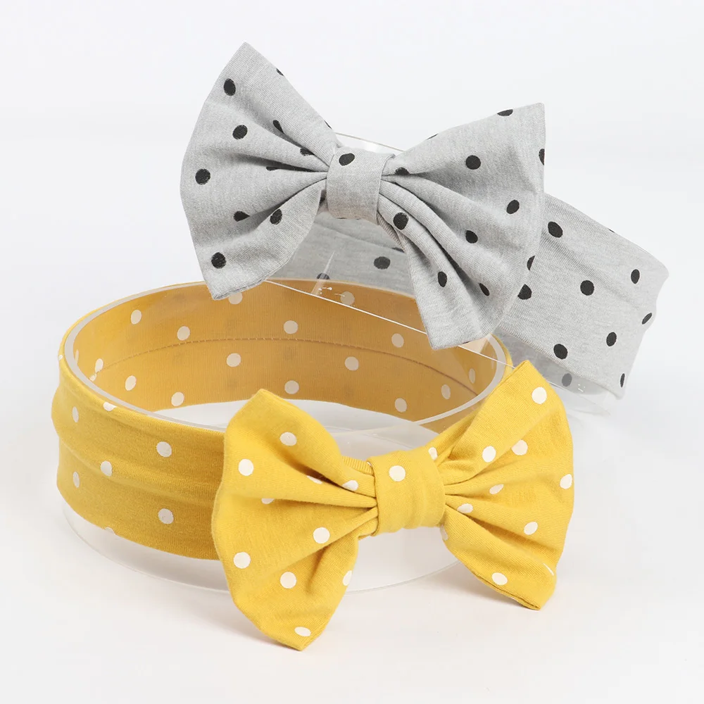 Wave Point Bowknot headbands for baby girl Winter Elastic Headbands Bow hair accessories Cotton Turban Hairband | Детская одежда и