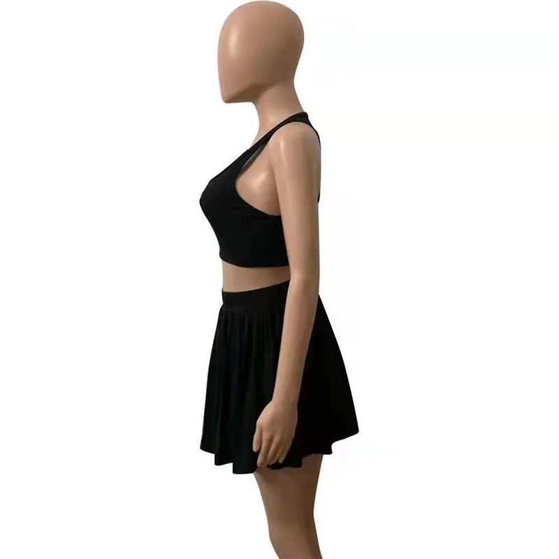 

Summer 2 Piece Set Sporty Vest Crop Top Pleated Skirt Women Tracksuit Vacation Outfits Sexy Night Clubwear Matching Sets