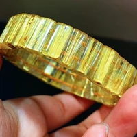 genuine natural gold rutilated quartz bracelet bangle titanium 14 6x9x5 8mm rutilated clear rectangle beads aaaaaaa