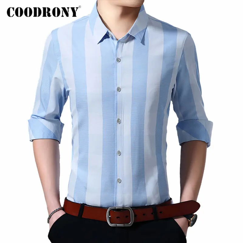 Бренд COODRONY мужская рубашка модные полосатые деловые повседневные рубашки