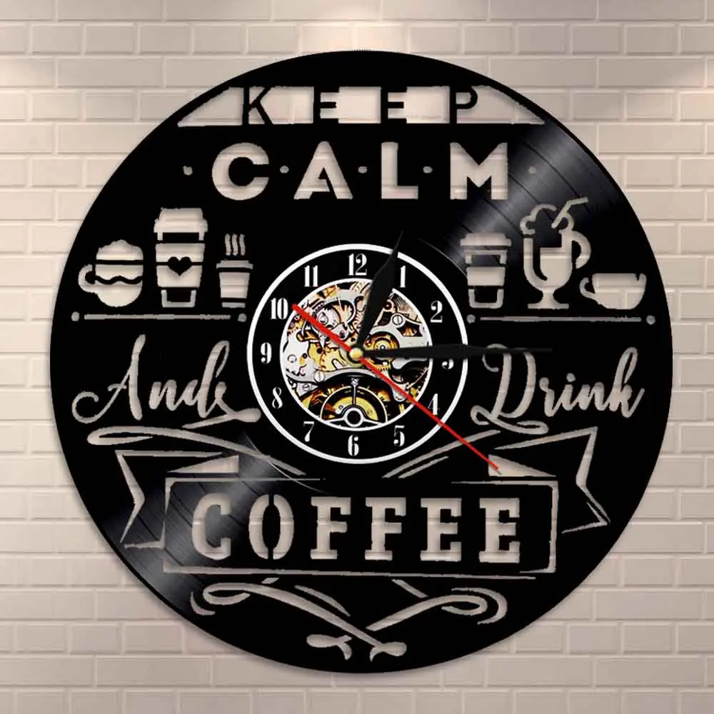 Виниловые часы Keep Calm and Drink coffee классические настенные с логотипом кофейного дома