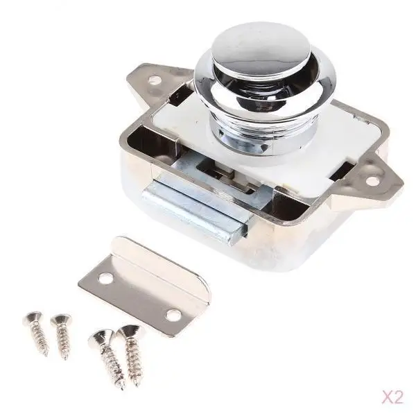 

2x Push Button Door Locker Lock Knob Lock For RV Caravan Motorhome Silver