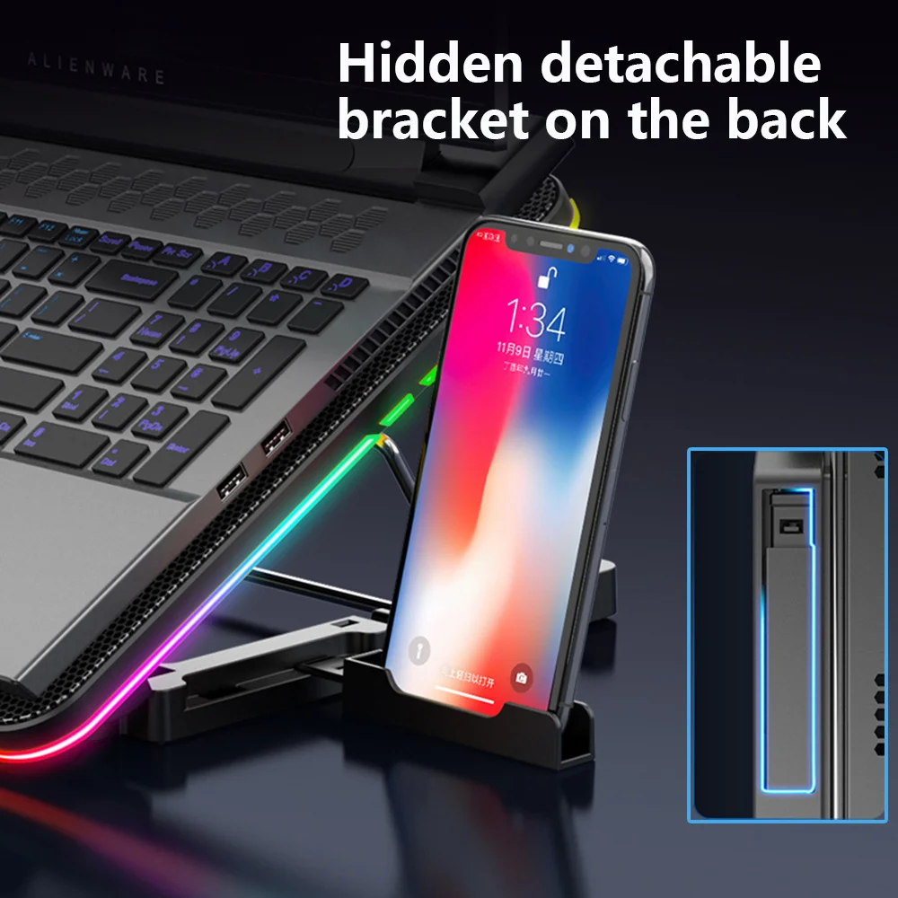 

Coolcold RGB Gaming Laptop Cooler 12-17 Inch,Six Fan Cooling Bracket With Led Screen,Notebook Cool Stand Two USB Ports