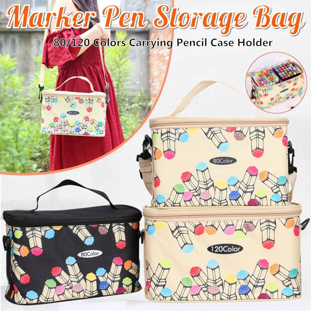 

New Marker Pen Case Holder Large Capacity Waterproof School Bag 80/120 Markers Organizer Smooth Zipper Storage Carrying Bag