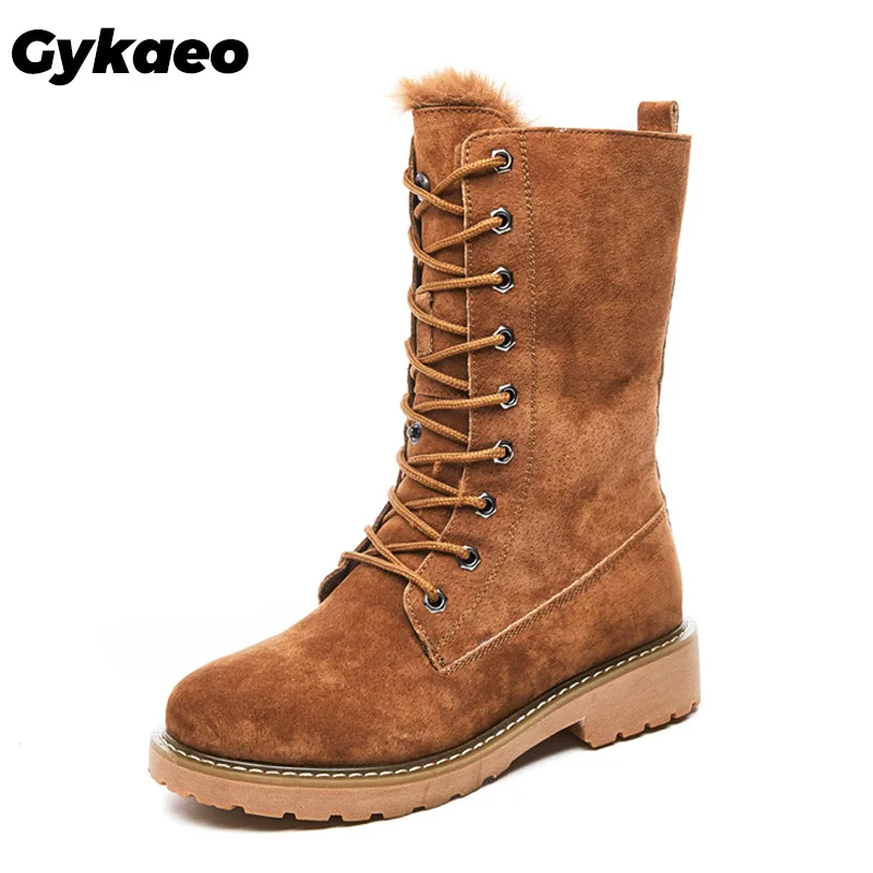 Женские сапоги на платформе Gykaeo зимние до середины икры из натуральной кожи в