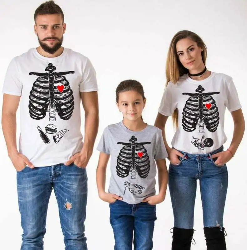 Cool Halloween Tops Family Women Men Kids Short Sleeve Skeleton Print Casual Dad Mom Festival T-Shirts Clothes | Мать и ребенок