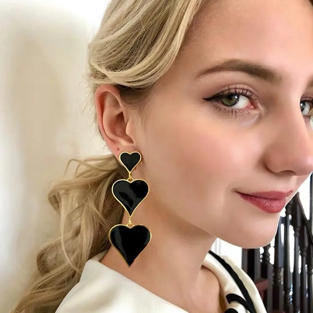 Винтажные модные матовые черные женские серьги в форме сердца с