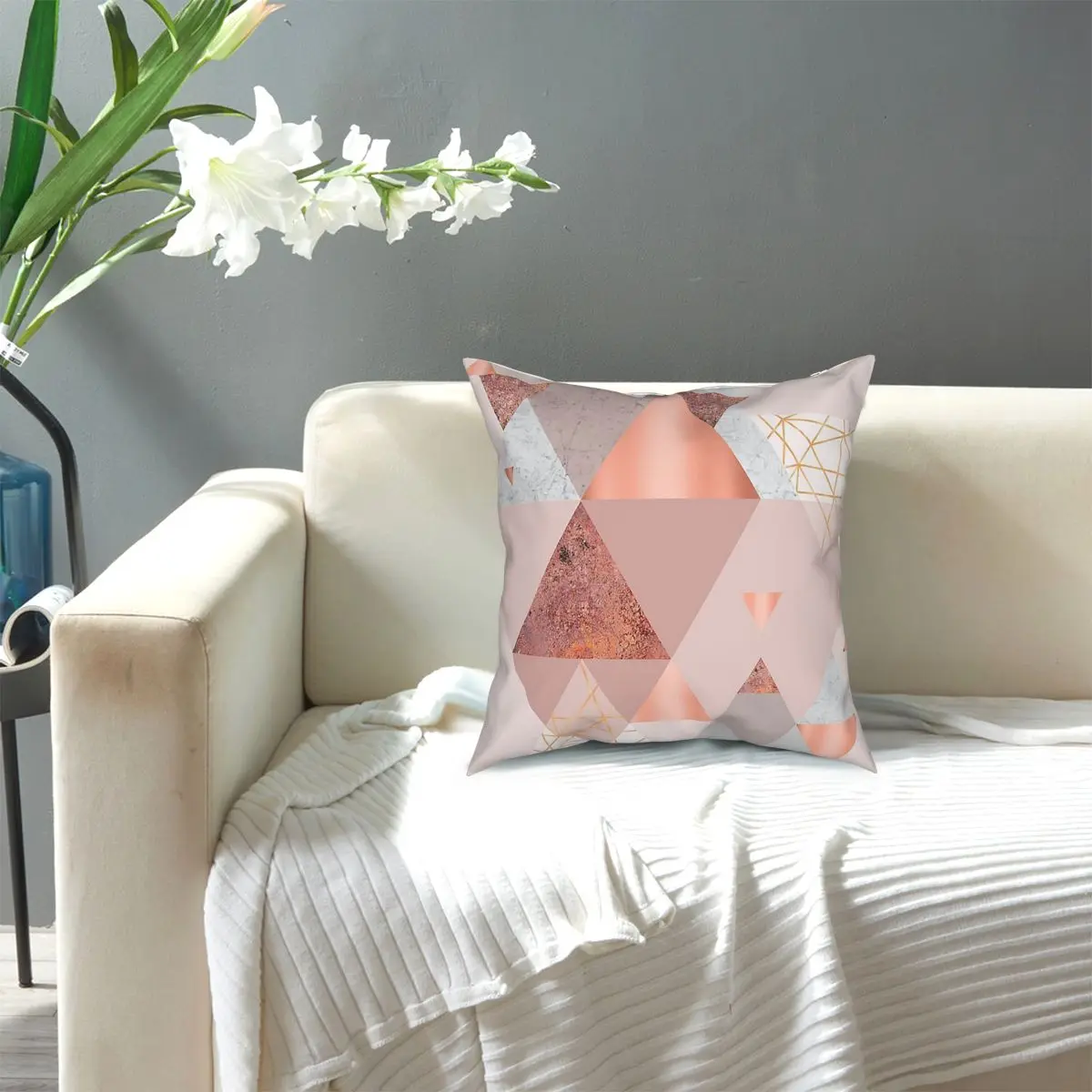 

Blush Pink Geo Throw Pillow Cover Polyester Decorative Pillow 45*45cm Cushion Covers