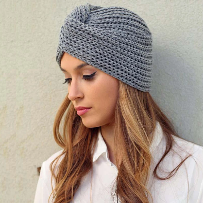 Богемные банданы Xugar облегающие шапки для женщин сезон осень зима теплый вязаный