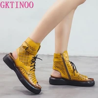 gktinoo 2021 fashion ladies sandals hollow out gladiator sandals women flat shoes open toe genuine leather summer cool boots