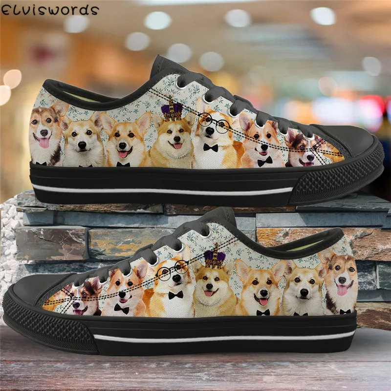 ELVISWORDS/милые дышащие женские туфли на плоской подошве с изображением собаки для