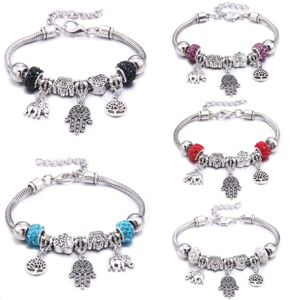 

New 6-Colors Charm Bracelets leaf Rose frower Heart-Shaped Bergamot Antique Original Beads Bracelets & Bangles Jewelry Gift