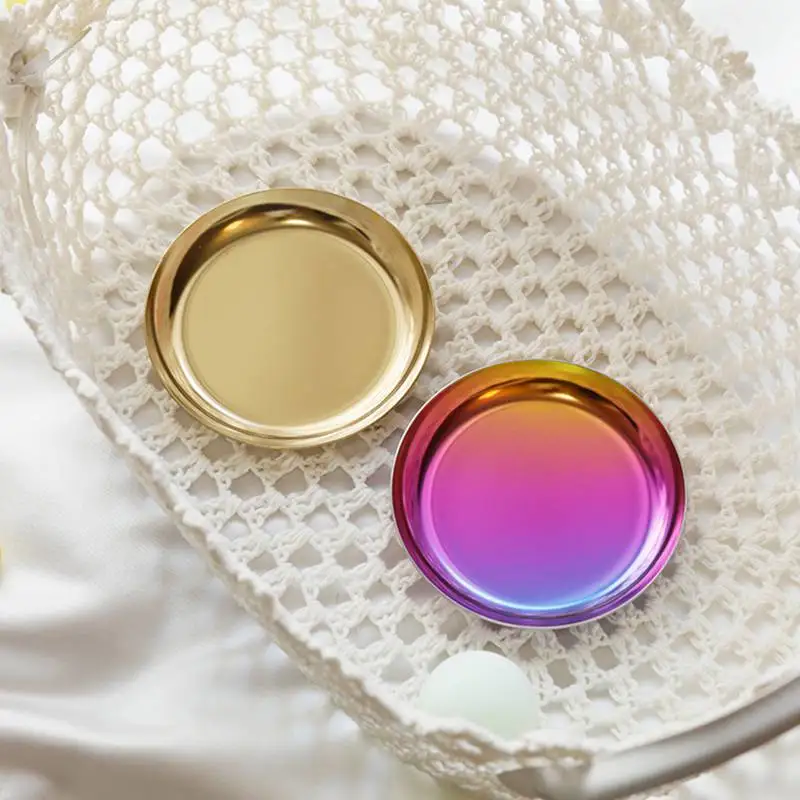 

Stainless Steel Jewelry Tray Round Shape Jewelry Holder Plate Dish Storage Trinket Tray A