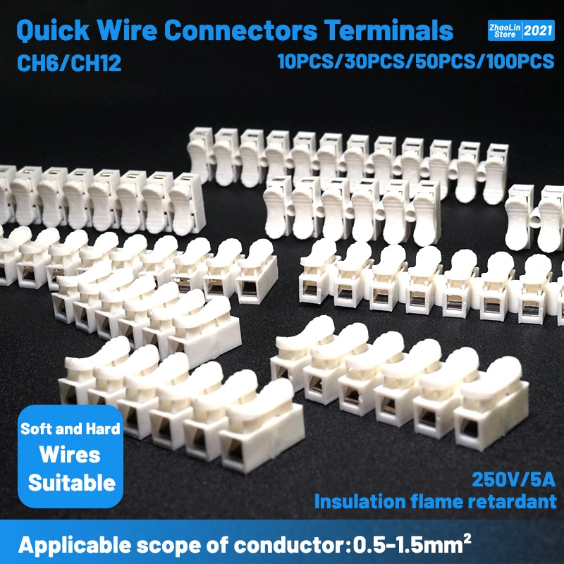 

Quick Wire Connectors Terminals For Cable Insulation Flame Retardant Efficient Connection CH6/CH12