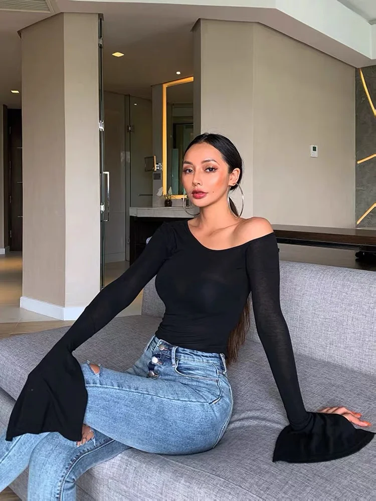 Зимний Тонкий Микро Прозрачный Топ для женщин с длинным рукавом ночной клуб