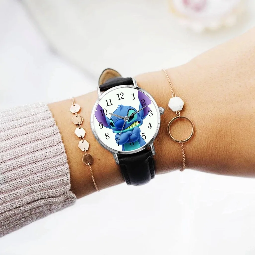 

Disney Stitch Cartoon Children's Watch Movie Anime Characters PU Belt Pointer Digital Quartz watches for kids Birthday Gifts