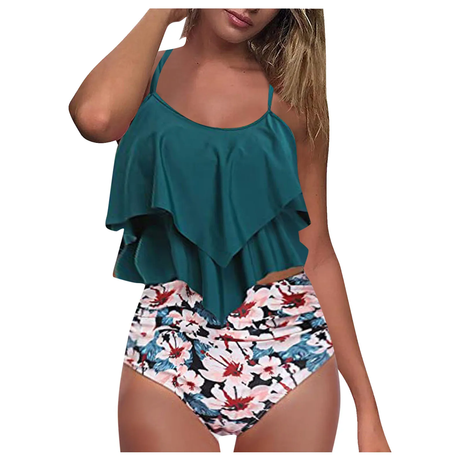 

Summer Sexy Bikinis 2021 Women's Tube Top Separate Swimsuit Push Up Bathing Suit Ruffles Top Bikinis Set 2021 Brazilian Swimwear