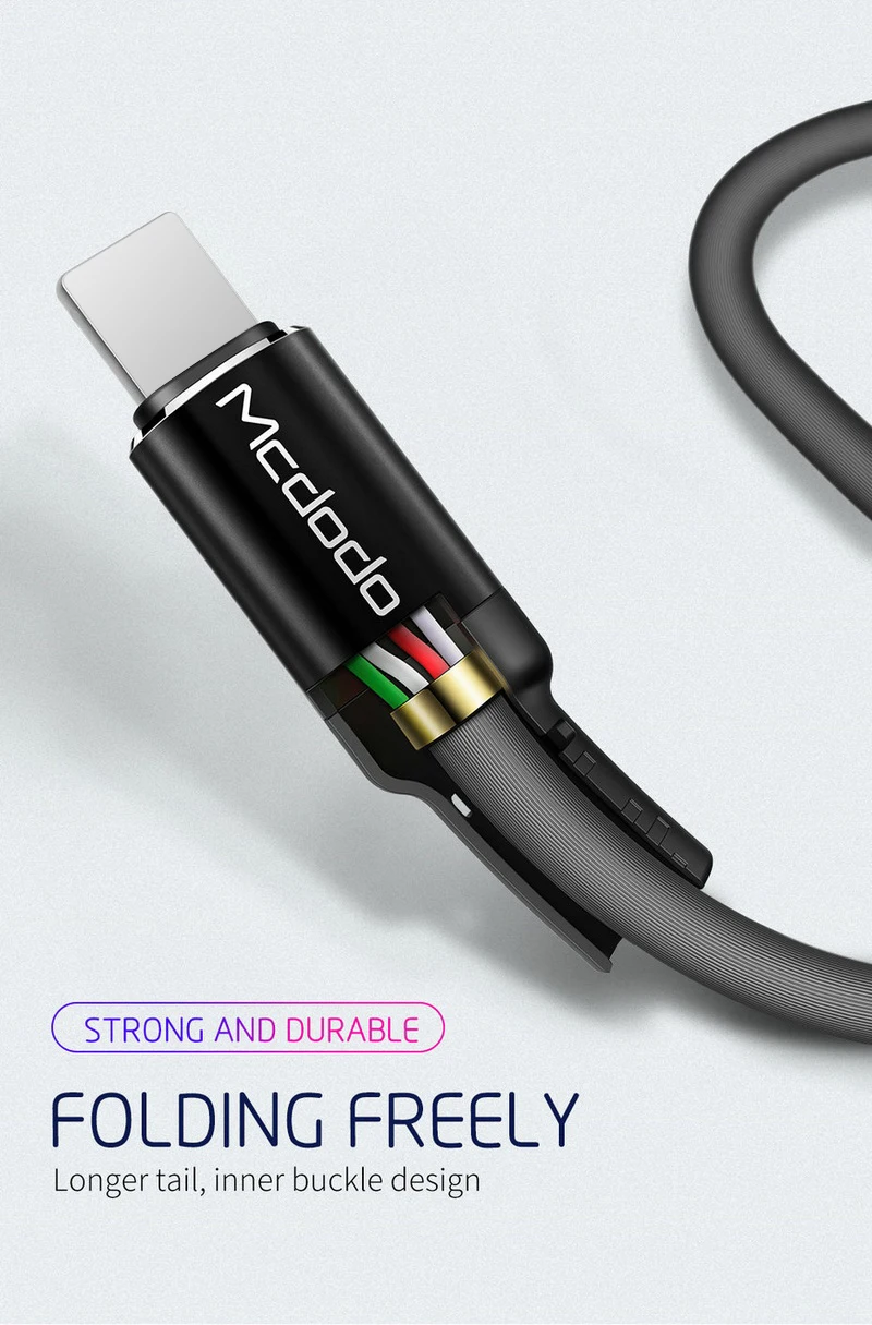 Цветной СВЕТОДИОДНЫЙ usb-кабель MCDODO, кабель для быстрой зарядки, зарядное устройство для мобильного телефона, usb-кабель для iPhone, Apple X, XS, MAX, XR, 8, 7, 6, 6s plus