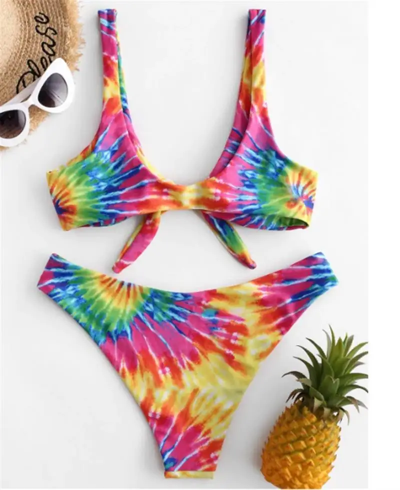 Женский комплект бикини с принтом пикантный купальник низкой талией пляжная