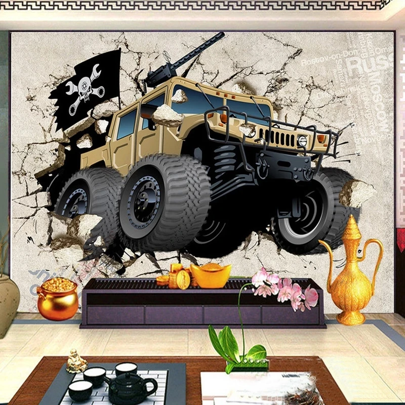 Фотообои на заказ с изображением автомобиля разбитые стены 3D креативная