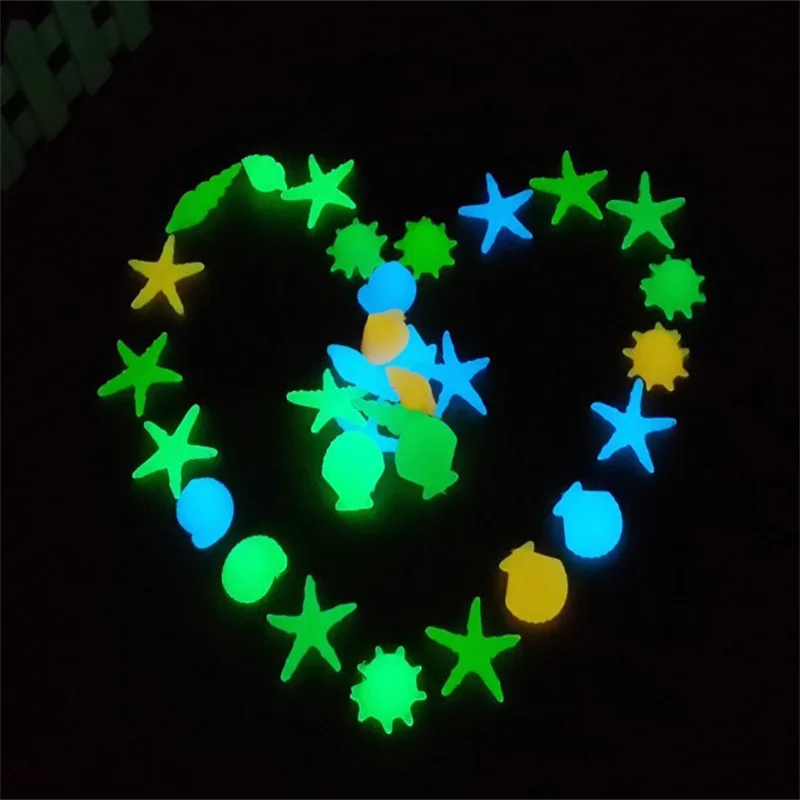

20 Pcs Glow In The Dark Stones Starfish Conch Shell Shaped Decorative Garden Aquarium Fish Tank Pool Landscape Luminous Stone