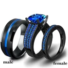 Набор колец из нержавеющей стали для мужчин и женщин, изящная пара колец с синим цирконием, хороший подарок на день Святого Валентина, ювелирные изделия