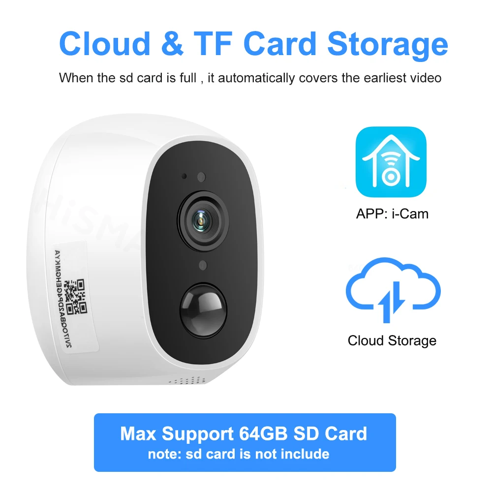 Беспроводная Wi-Fi камера 1080P для использования в помещении и на улице с питанием от