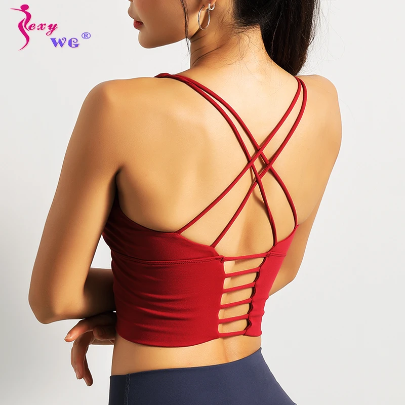 

SEXYWG Women Sports Top Running Vest Sexy Strappy Sport Bra Shockproof Yoga Bras Push Up BH Sportswear Fitness Shirt Crop Jersey