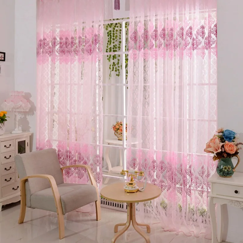 

95X200CM Voile Door Curtain Window Room Drape Divider Transparent Sheer Valance Home Decorations Curtain for Girl Bedroom