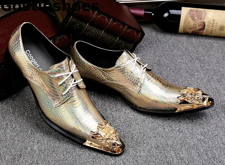 Golden Genuine Leather Men Shoes Snakeskin Printed Fashion Casual Business Party Wedding Leisure Oxfords | Обувь