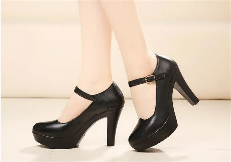 TIMETANGFashion/женские туфли-лодочки на платформе; коллекция года; ботильоны; обувь из натуральной кожи с пряжкой; женские офисные туфли на высоком каблуке; BlackE1258
