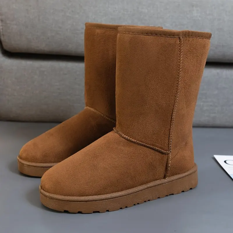 

Large Winter mid-tube Flat-bottomed Snow Boots, round toe and Velvet Warm sleeve snow boots