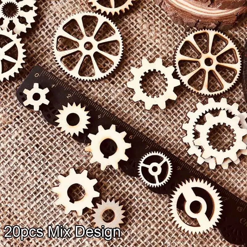 20 шт. лазерная резка деревянные украшения микс Шестерня художественное