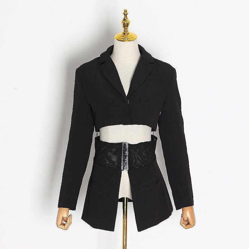 TWOTWINSTYLE белый лоскутный элегантный блейзер для женщин зубчатый длинный рукав