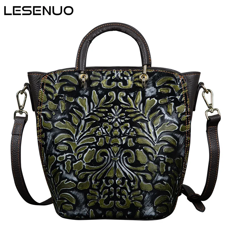 

LESENUO Women Bucket Shoulder Bag 2021 Vintage Genuine Leather Luxury Designer Brown Bag Travel Women Brand Crossbody Bag