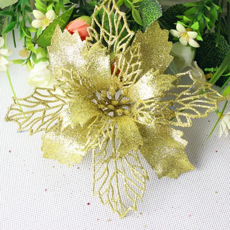 1PC 16cm Hollow Simulation Fake Flower Glitter Christmas Tree Decoration Artificial Flowers 2020 New Year Decor | Дом и сад