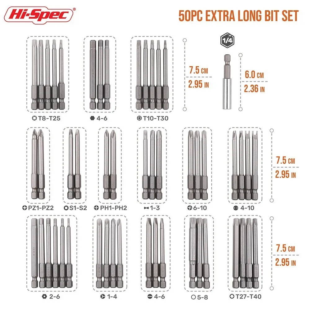 Набор отверток Hi-Spec 75 мм насадок для электродрели | Инструменты