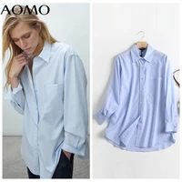 aomo 2021 autumn women high quality 95 cotton shirt blouse long sleeve chic female office lady tops 6d103a