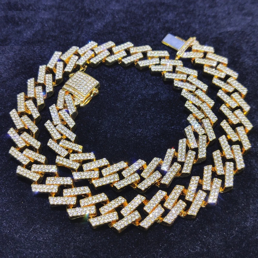 

12MM Hip Hop Jewelry Men Cuban Chain Necklace Rhombus Miami Chain Choker Full CZ Rhinestone paved Bling Women fashion Charm gift