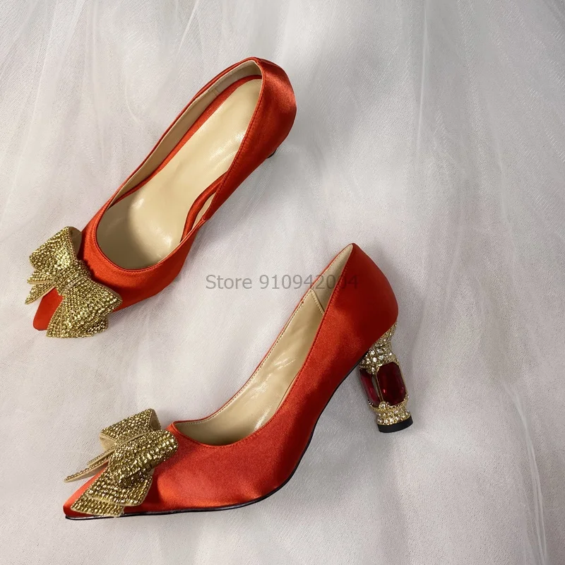 

2020 Spring Autumn Luxury Brand Women's Satin Pumps High Heels Block Crystal Shoes 6cm 8cm 10cm Classic High Heel Women Pumps