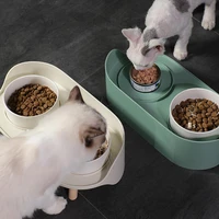 pet dining table dual feeding bowl neck protect nonslip ceramic bowl for pet dog cat water food feeder