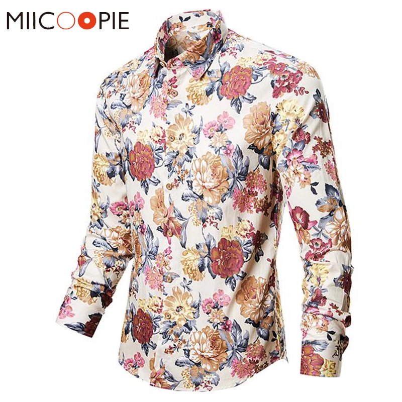 Mens Floral Shirts Vintage Printed Camisa Social Longs Sleeve Shirt 2021 Fashion Men Dress Camisa Social Masculina Streetwear