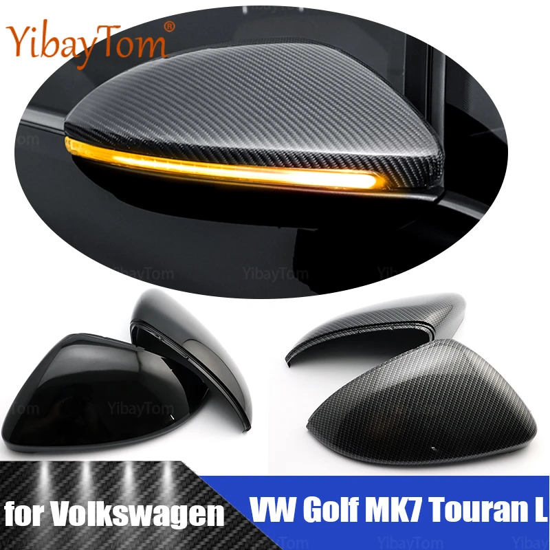

2pcs Side Modified Shell for Volkswagen VW Golf 7 R MK7 7.5 GTI 2013-20 Touran L 2016-19 Carbon Fiber Pattern Mirror Cover Caps