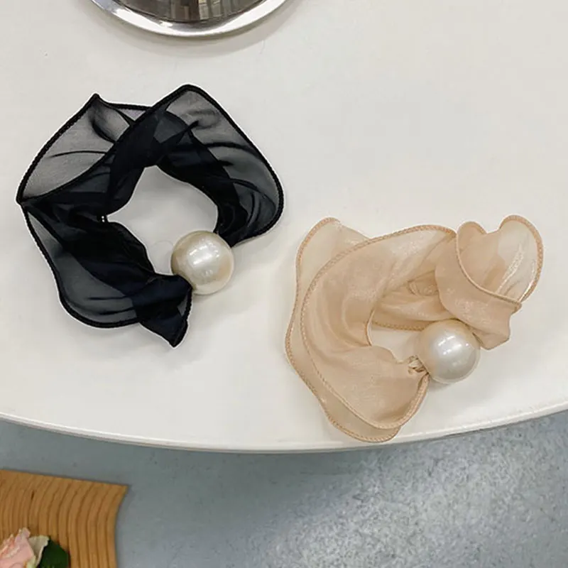 

Luxury Shiny Silk Pearl Rubber Bands Hair Accessories Headbands For Ladies Solid Color Lace Satin Pearl Hairbands Headdress