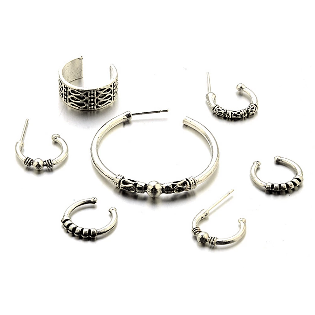 

Hot Creative Popular Woman Earrings Set Piercing Silver Charm Alloy Earring Bohemia Eardrop Personality Fashion Ear Stud