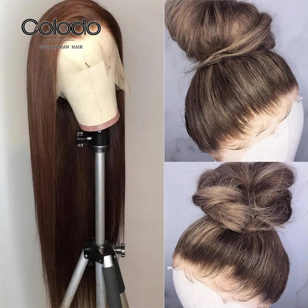 Парики из натуральных волос COLODO Brown/99j 13х6 прямые 150%|Парик на кружеве| |