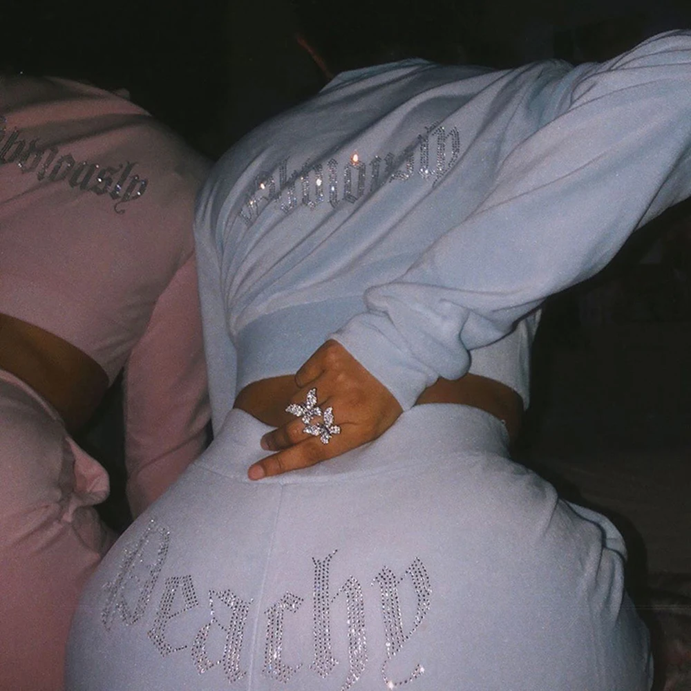 Женский комплект из 2 предметов стразы с надписями тонкие бархатные спортивные