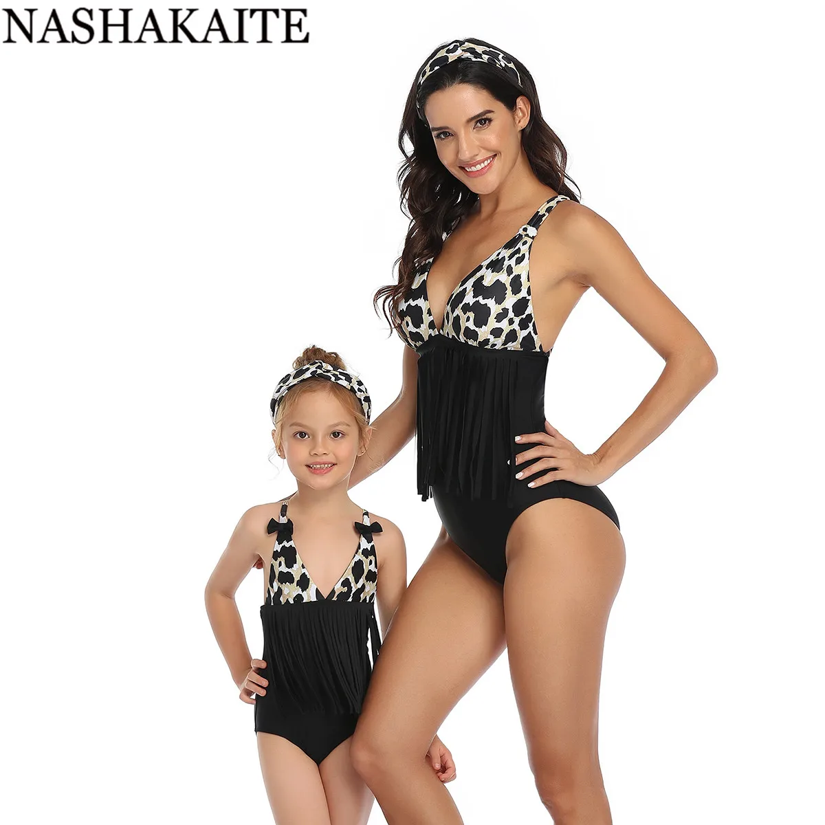 NASHAKAITE/купальный костюм для мамы и дочки с полосатым принтом удлиненными