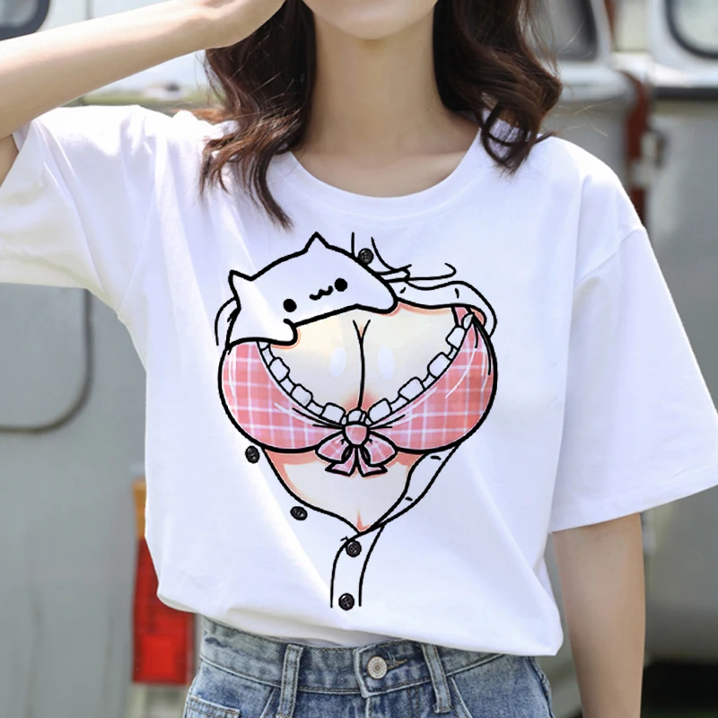 

Funny T Shirt Women Fashion Top Tees Female T-shirts Woman Soft Tops Harajuku Kawaii Chest Print Cartoon T-Shirts
